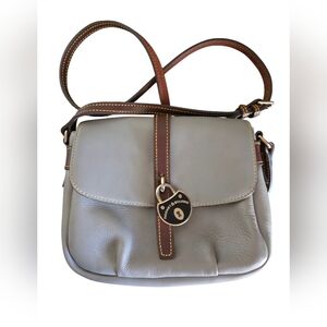 Dooney & Bourke Samba (?) Taupe Pebbled Leather Flap Crossbody Bag